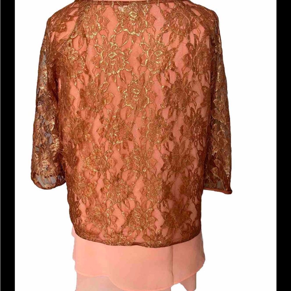 Embellished Lace Overlay Coral Blouse - Picture 8 of 9
